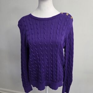 Purple Cable Knit Sweater with Button Detail